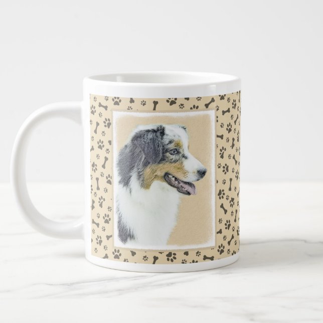 Australian Shepherd Painting - Original Dog Art Large Coffee Mug (Left)