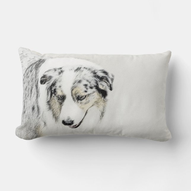 Australian Shepherd Painting - Original Dog Art Lumbar Cushion (Front)