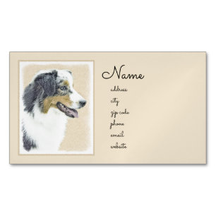 Australian Shepherd Painting - Original Dog Art Magnetic Business Card