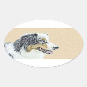 Australian Shepherd Painting - Original Dog Art Oval Sticker