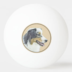 Australian Shepherd Painting - Original Dog Art Ping Pong Ball