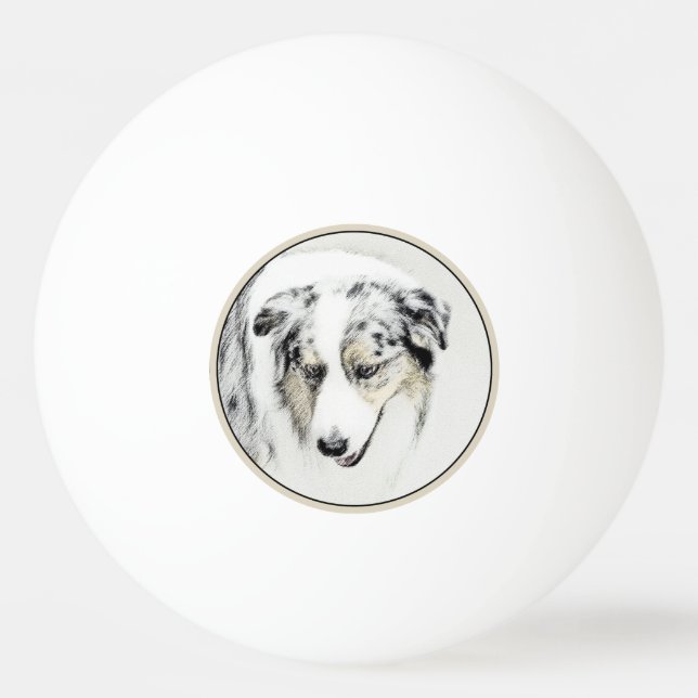 Australian Shepherd Painting - Original Dog Art Ping Pong Ball (Front)