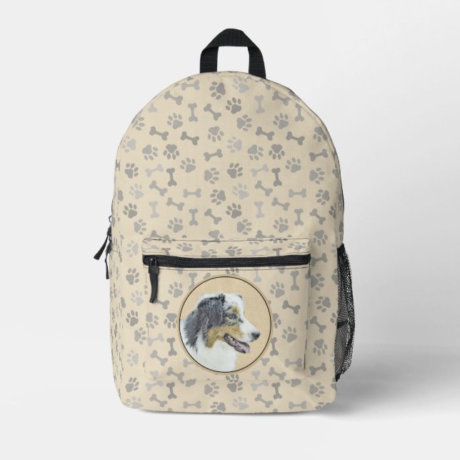 Australian Shepherd Painting - Original Dog Art Printed Backpack (Front)