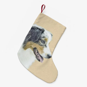 Australian Shepherd Painting - Original Dog Art Small Christmas Stocking