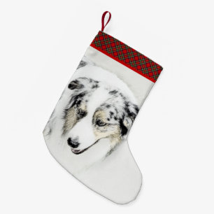 Australian Shepherd Painting - Original Dog Art Small Christmas Stocking