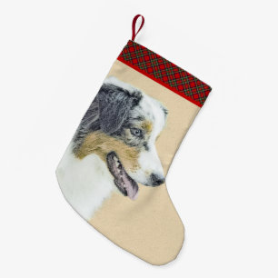 Australian Shepherd Painting - Original Dog Art Small Christmas Stocking
