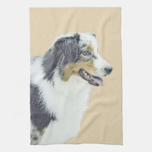 Australian Shepherd Painting - Original Dog Art Tea Towel