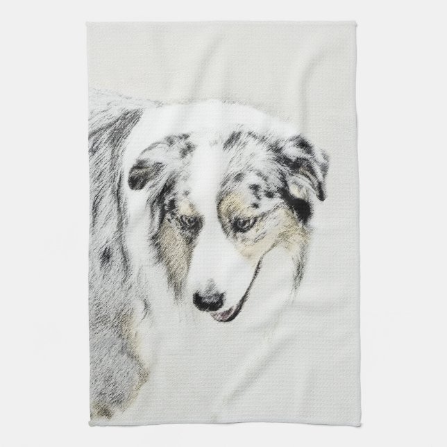 Australian Shepherd Painting - Original Dog Art Tea Towel (Vertical)