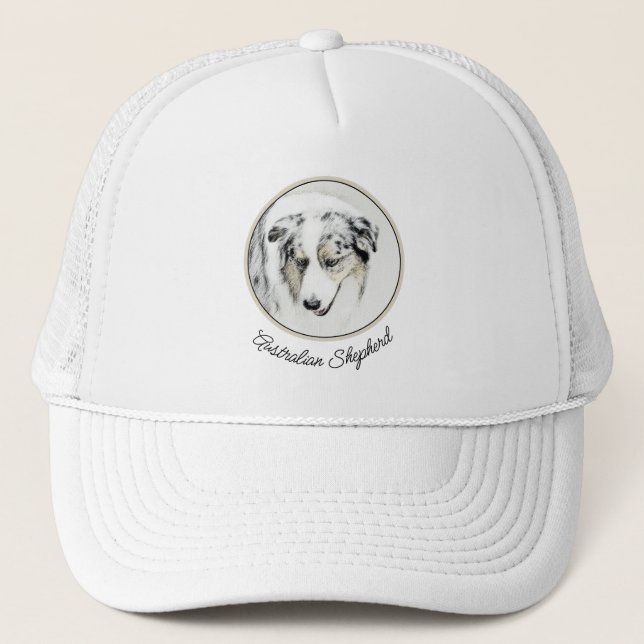 Australian Shepherd Painting - Original Dog Art Trucker Hat (Front)