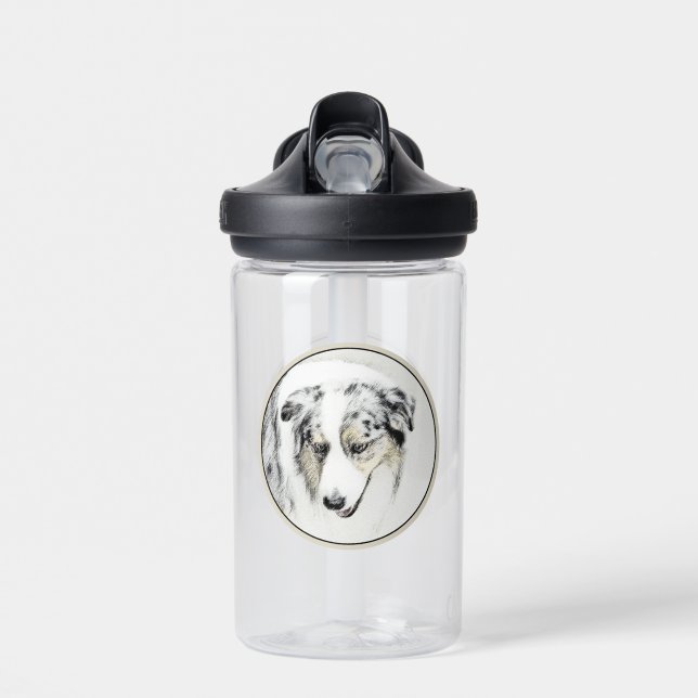 Australian Shepherd Painting - Original Dog Art Water Bottle (Front)