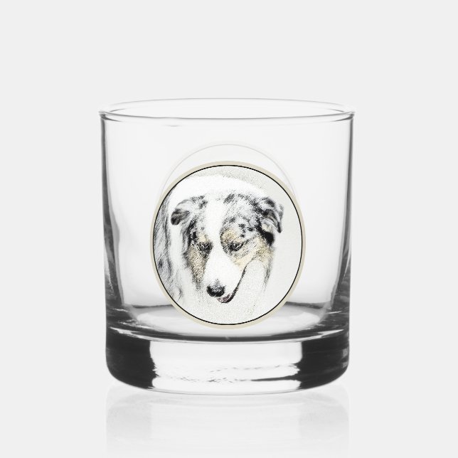 Australian Shepherd Painting - Original Dog Art Whiskey Glass (Front)