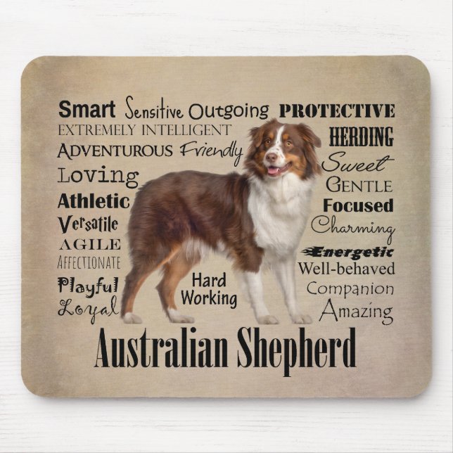 Australian Shepherd Personality Portrait Mouse Pad (Front)