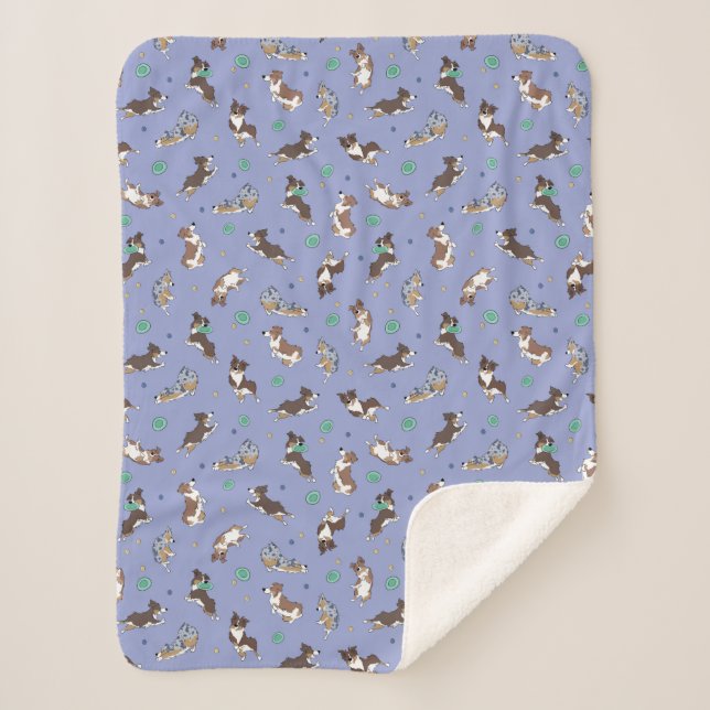 Australian Shepherd Playing Fun Sherpa Blanket (Front)