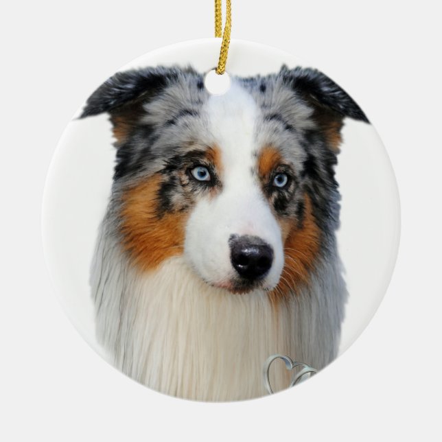 Australian Shepherd Portrait Ceramic Tree Decoration (Front)