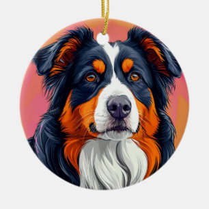 Australian Shepherd Portrait For Pet Holiday Ceramic Ornament