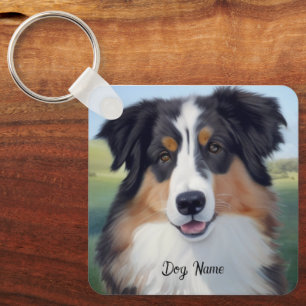 Australian Shepherd Portrait  -  Key Ring