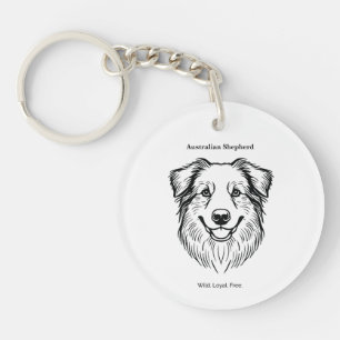 Australian Shepherd Portrait Key Ring