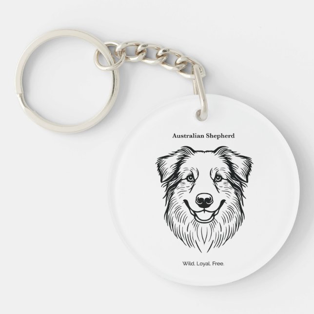 Australian Shepherd Portrait Key Ring (Front)