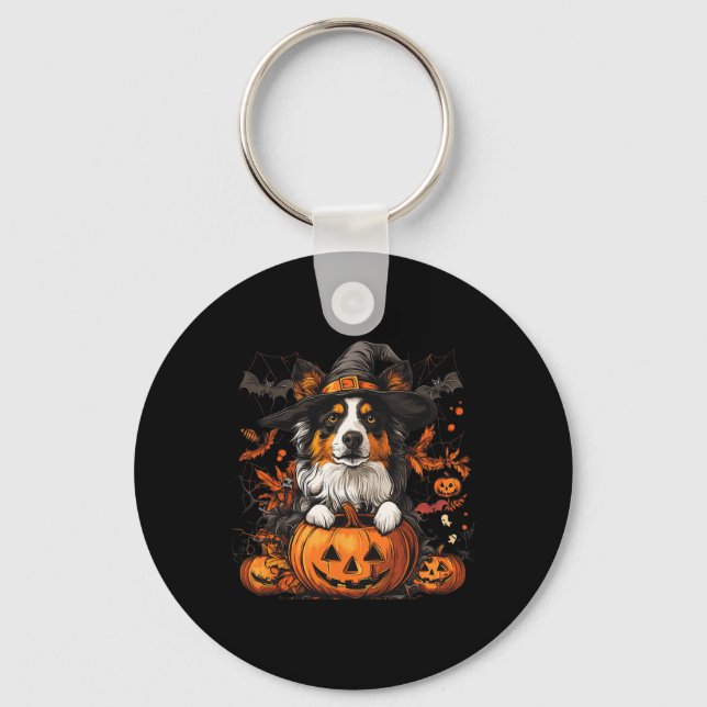 Australian Shepherd Pumpkin Halloween Thanksgiving Key Ring (Front)