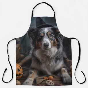Australian Shepherd Pumpkins Halloween Scary Apron