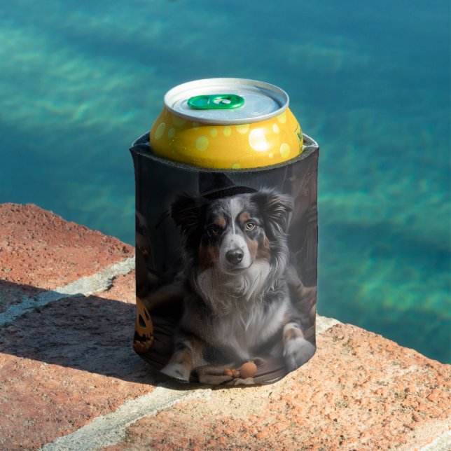 Australian Shepherd Pumpkins Halloween Scary Can Cooler (In Situ Pool)