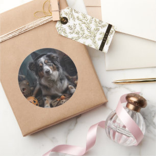 Australian Shepherd Pumpkins Halloween Scary Classic Round Sticker