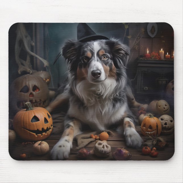Australian Shepherd Pumpkins Halloween Scary Mouse Pad (Front)