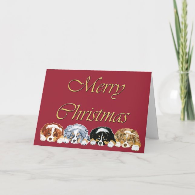 Australian Shepherd Puppies Christmas Card (Front)