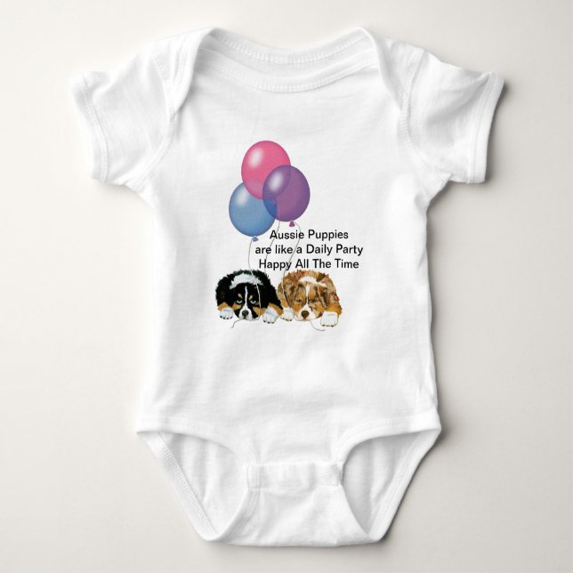 Australian Shepherd Puppies Daily Party Baby Bodysuit (Front)