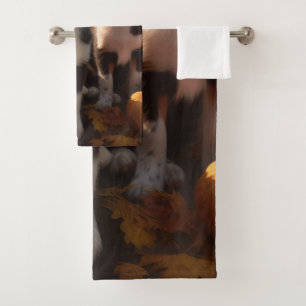 Australian Shepherd Puppy Autumn Delight Pumpkin Bath Towel Set