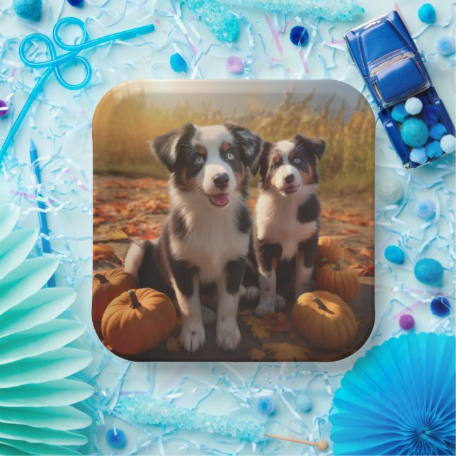 Australian Shepherd Puppy Autumn Delight Pumpkin Paper Plate (Party)