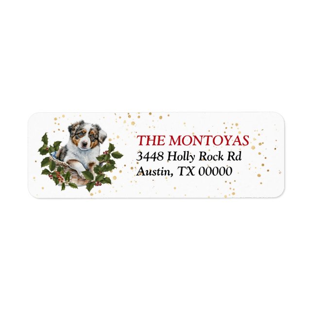 Australian Shepherd Puppy Basket Return Address Label (Front)