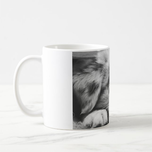 australian shepherd puppy bw coffee mug (Left)