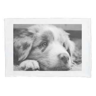 australian shepherd puppy bw pillowcase