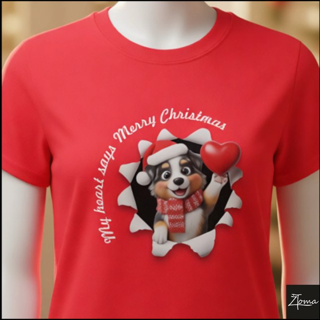 Australian Shepherd Puppy Christmas Heart Scarf T-Shirt (Creator Uploaded)