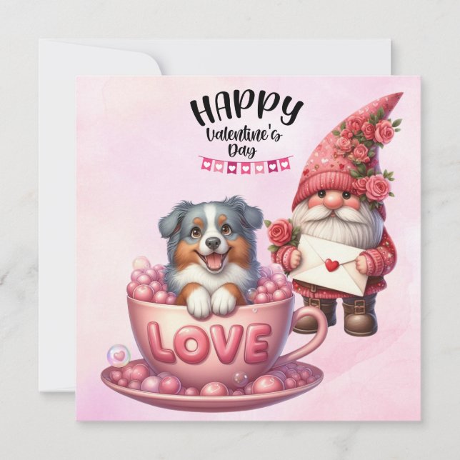 Australian Shepherd. Puppy Dog for Valentine's Day Holiday Card (Front)