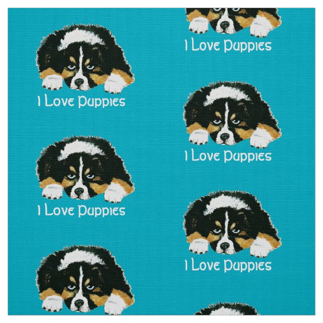Australian Shepherd Puppy Polyester Poplin fabric (Swatch)