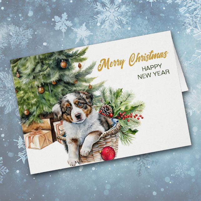 Australian Shepherd Puppy Wicker Basket Christmas (Creator Uploaded)