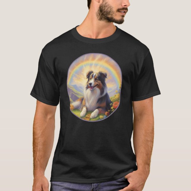 Australian Shepherd Rainbow Bridge Aussie Dog Memo T-Shirt (Front)