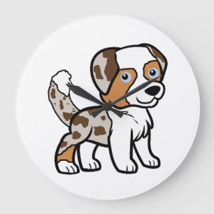Australian Shepherd Red Merele Cartoon with Tail Large Clock