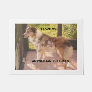 Australian_shepherd red merle love w pic doormat
