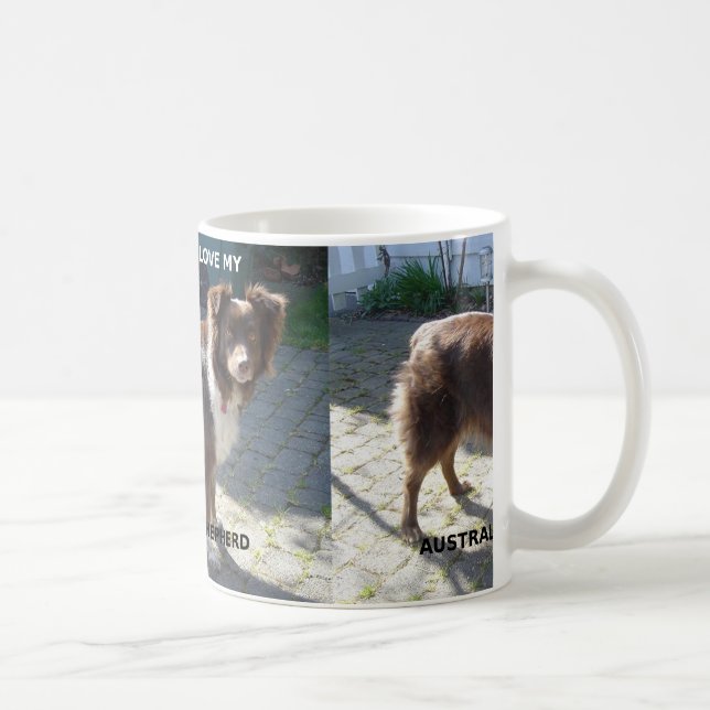 australian shepherd red tri love w pic coffee mug (Right)