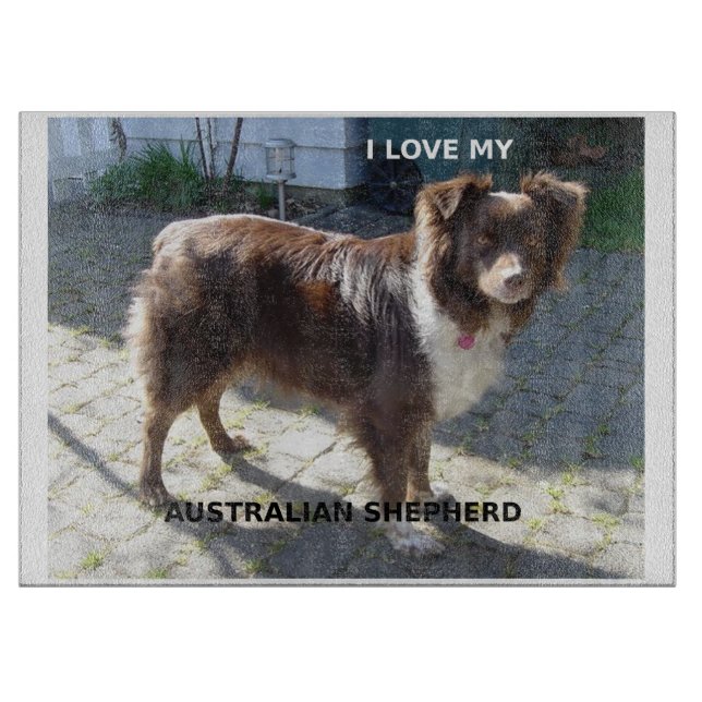 australian shepherd red tri love w pic cutting board (Front)