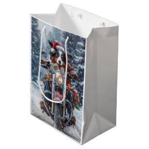 Australian Shepherd Riding Motorcycle Christmas Medium Gift Bag