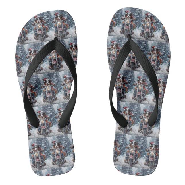 Australian Shepherd Riding Motorcycle Christmas Thongs (Footbed)