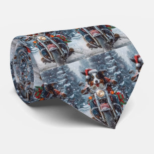 Australian Shepherd Riding Motorcycle Christmas Tie