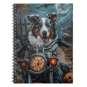 Australian Shepherd Riding Motorcycle Halloween Notebook