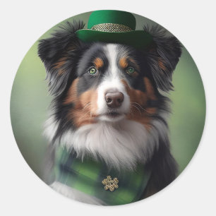 australian shepherd saint patrick classic round sticker