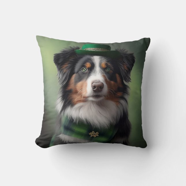 australian shepherd saint patrick  cushion (Front)