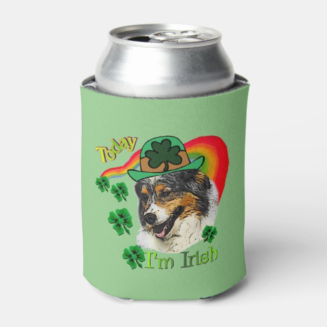 Australian Shepherd Saint Patricks Day Can Cooler (Can Front)